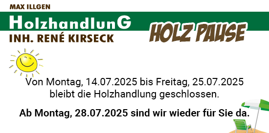 Holzhandlung MAX ILLGEN, Lindenstra�e 80A, 07580 Seelingst�dt bei Gera, Telefon:036608 / 200 890, Fax: 036608 / 2269, Inhanber: Dieter Kirseck